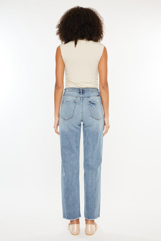 High Rise Distressed Straight Jeans