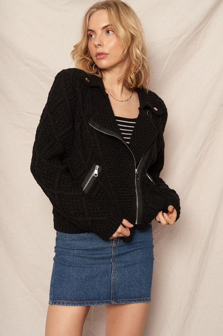 Sale! Originally $68. Cable Knit Moto Sweater Jacket