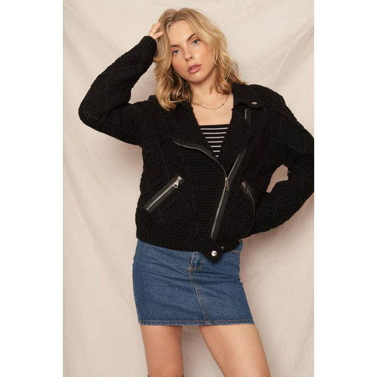 Sale! Originally $68. Cable Knit Moto Sweater Jacket